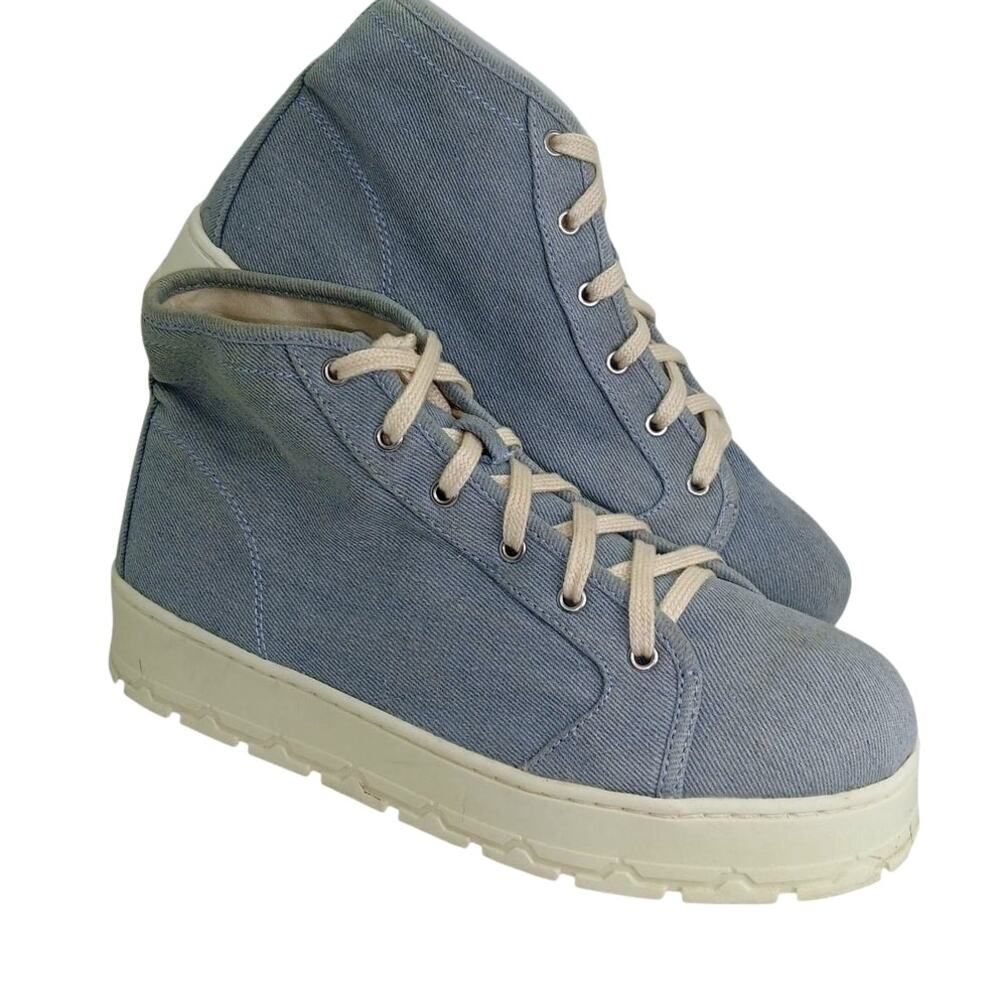Zara Womens Blue Denim Platform High Top Sneakers - Size 9.5